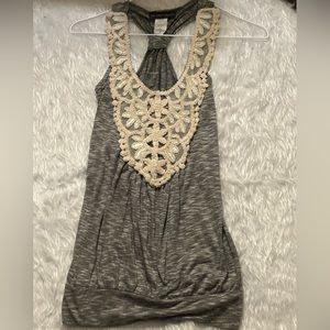 Sleeveless gray racer back tank with white straps size MEDIUM
